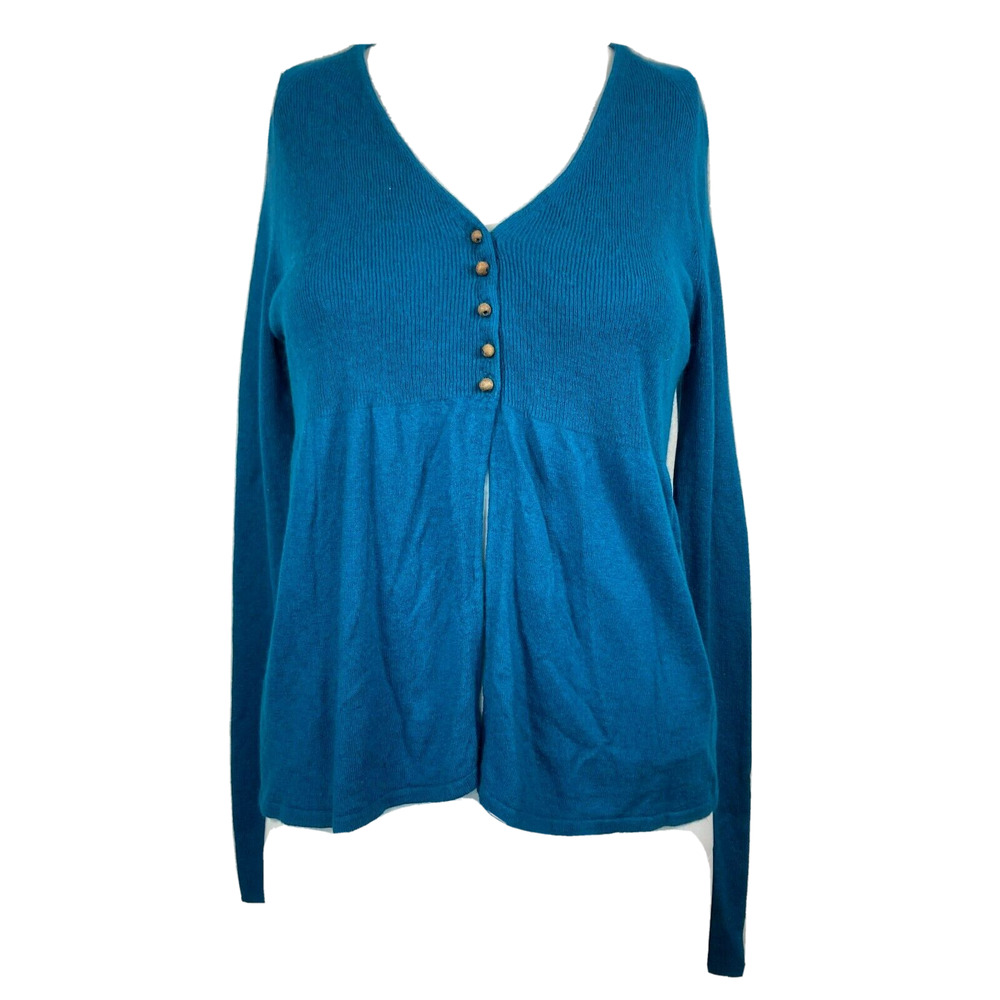 Boden Sweater Womens Sz 10‎ Blue Angora Cotton Cardigan Lightweight V Neck